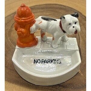 Vintage Porcelain Spotted Dog & Orange Fire Hydrant Figurine 2 1/2" 1950s Japan